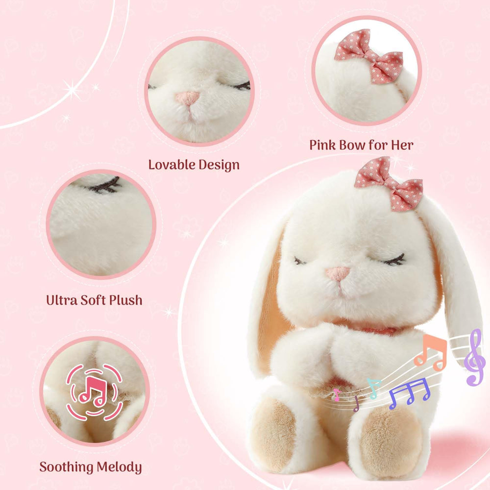 MyMateZoe praying bunny plush with tummy button plays lullaby