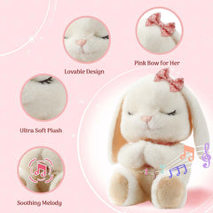 MyMateZoe praying bunny plush with tummy button plays lullaby