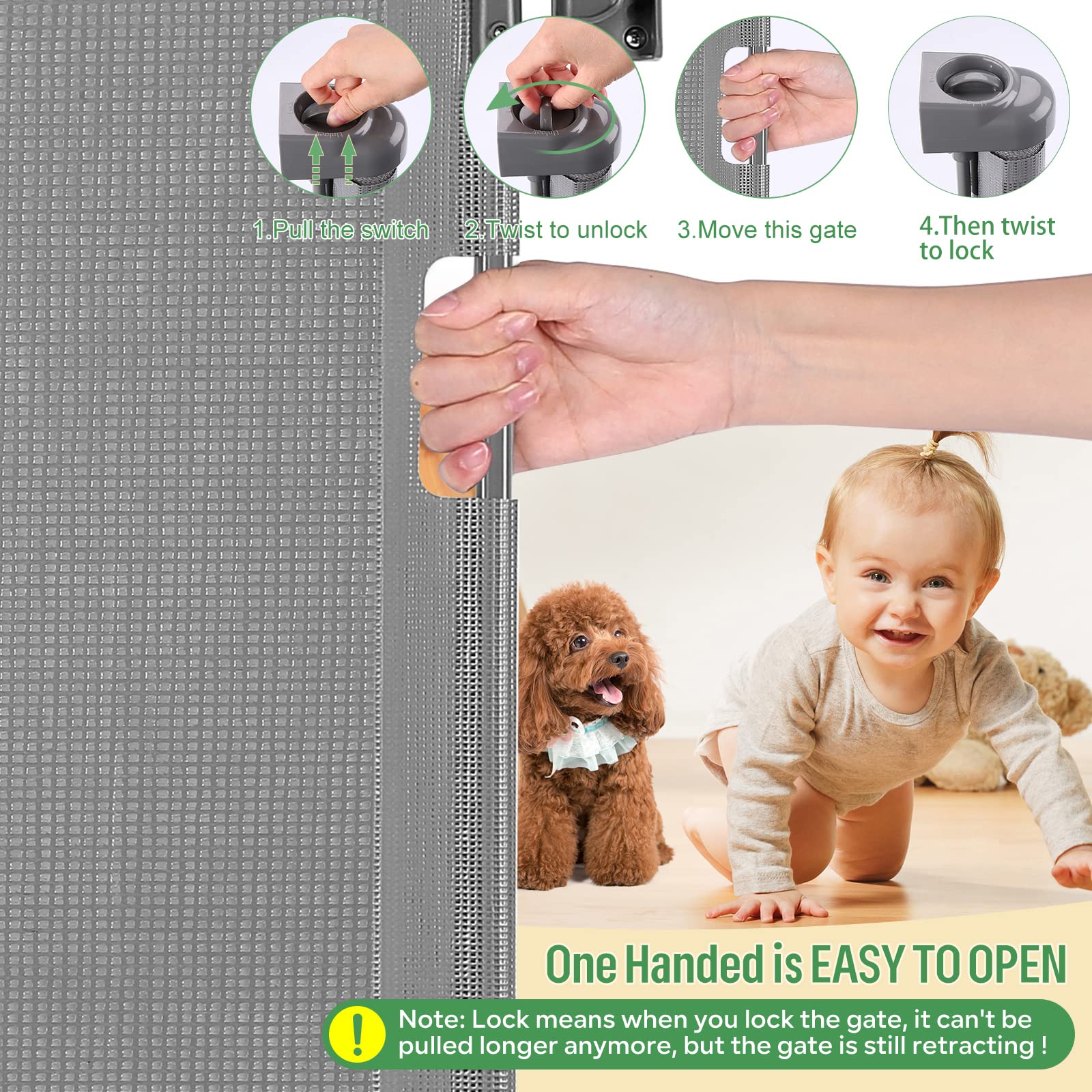 MYPIN baby gate one-handed operation for busy caregivers