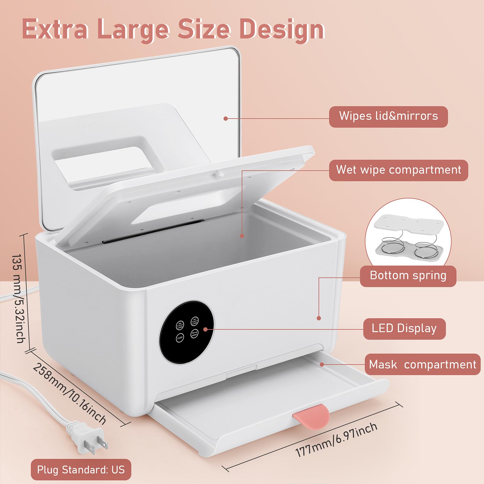 MYPIN Wipe Warmer top dispenser view showing dual-function access for wipes and masks.