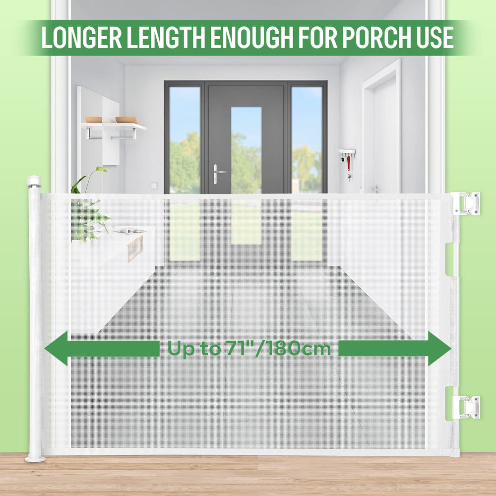 MYPIN retractable gate with detachable mounting for easy relocation across rooms