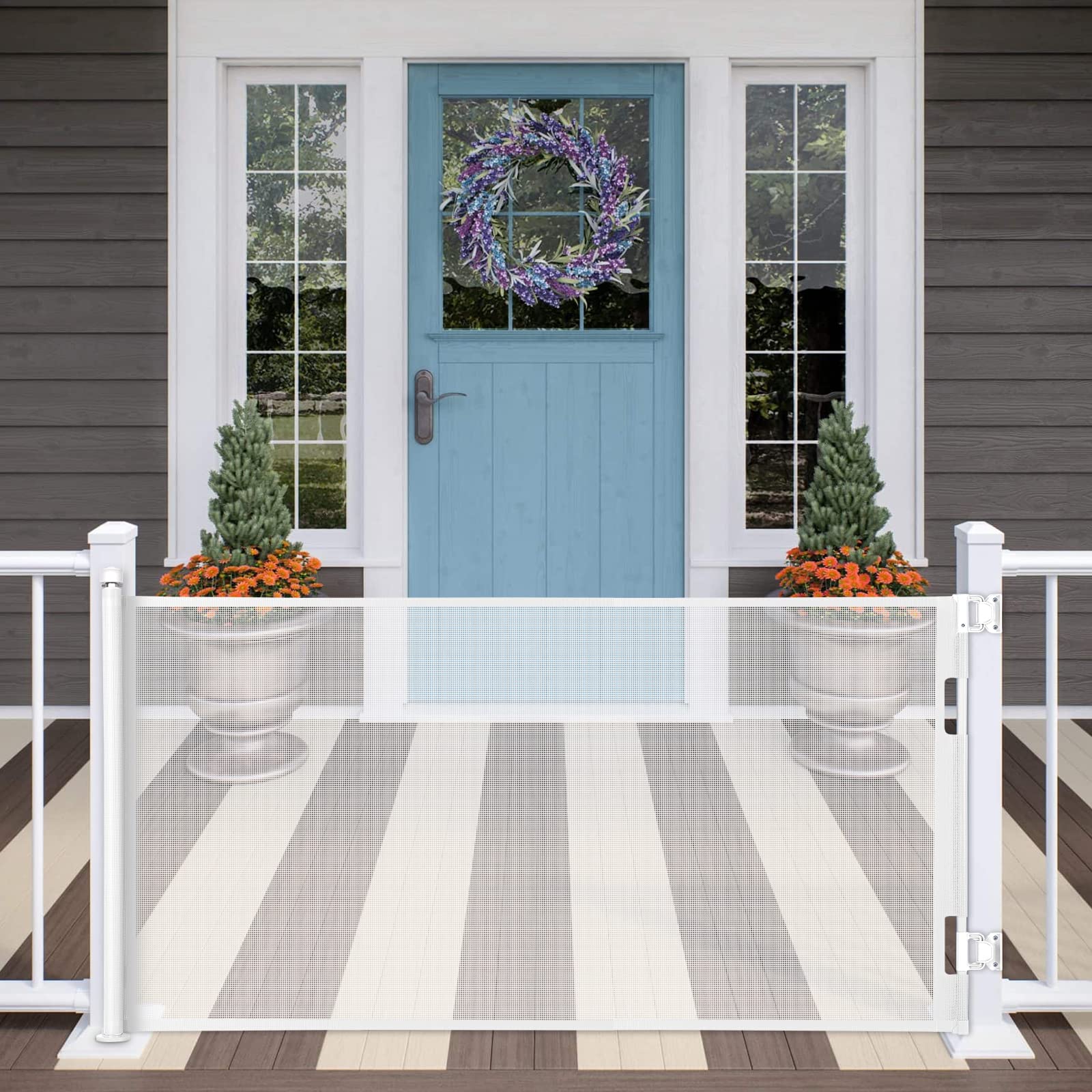 MYPIN retractable gate extended to 71 inches for wide hallway safety