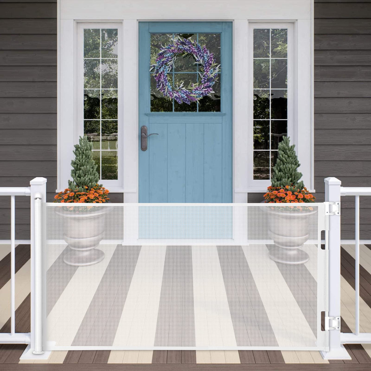 MYPIN retractable gate extended to 71 inches for wide hallway safety
