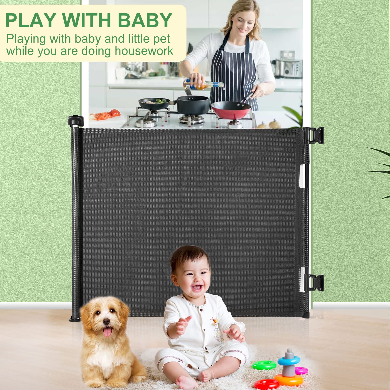 MYPIN 33-inch tall mesh gate suitable for stairs and doorways