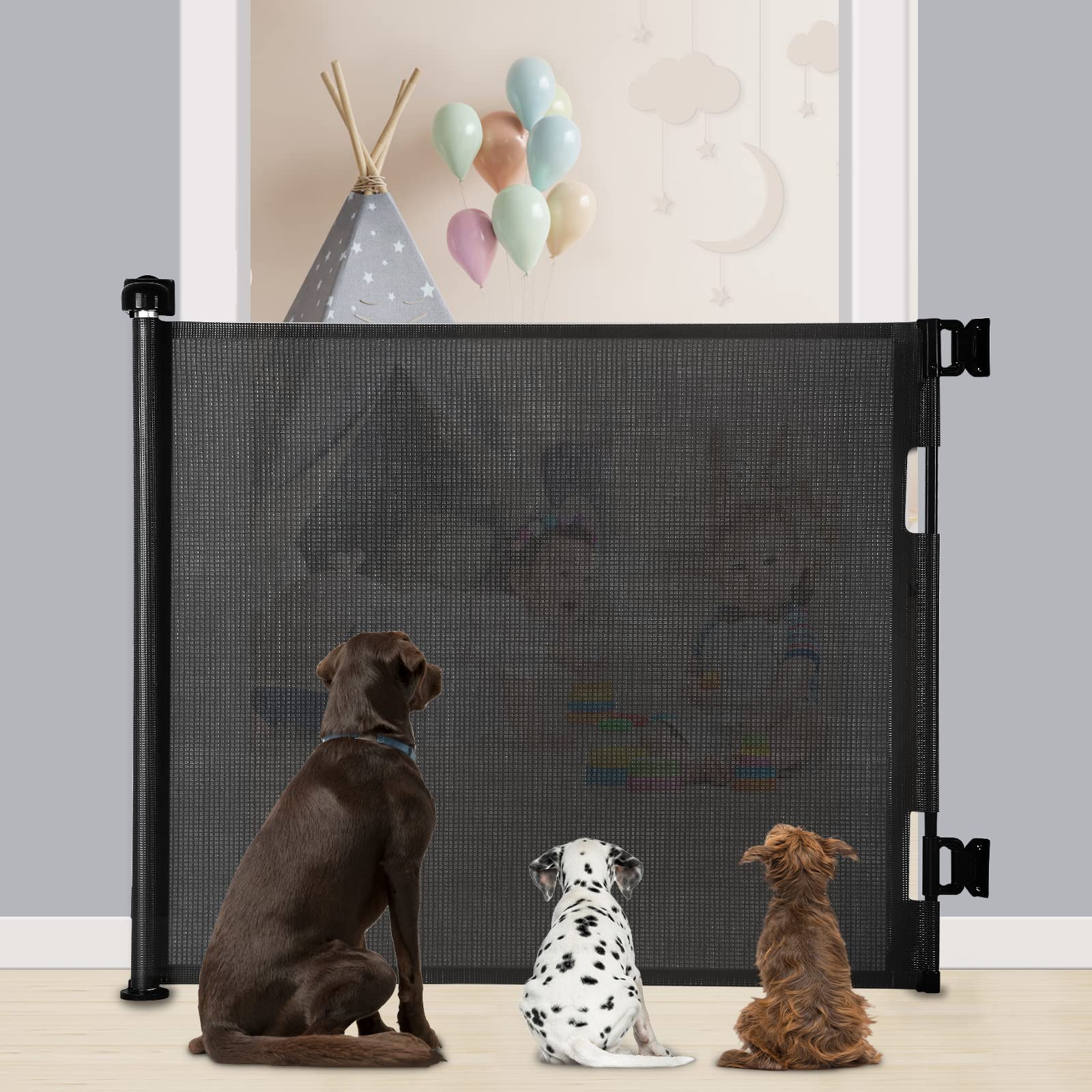 MYPIN retractable gate extended to 55 inches for wide openings