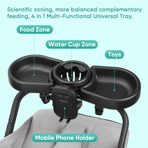 MYPIN stroller tray showing cup holder and food area for easy feeding