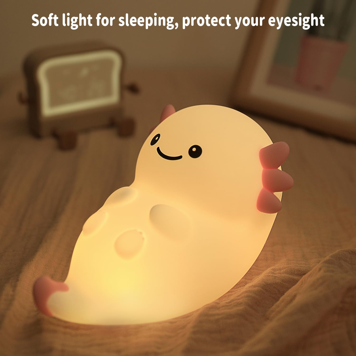 Myratts axolotl night light timer function supports easy sleep routines.