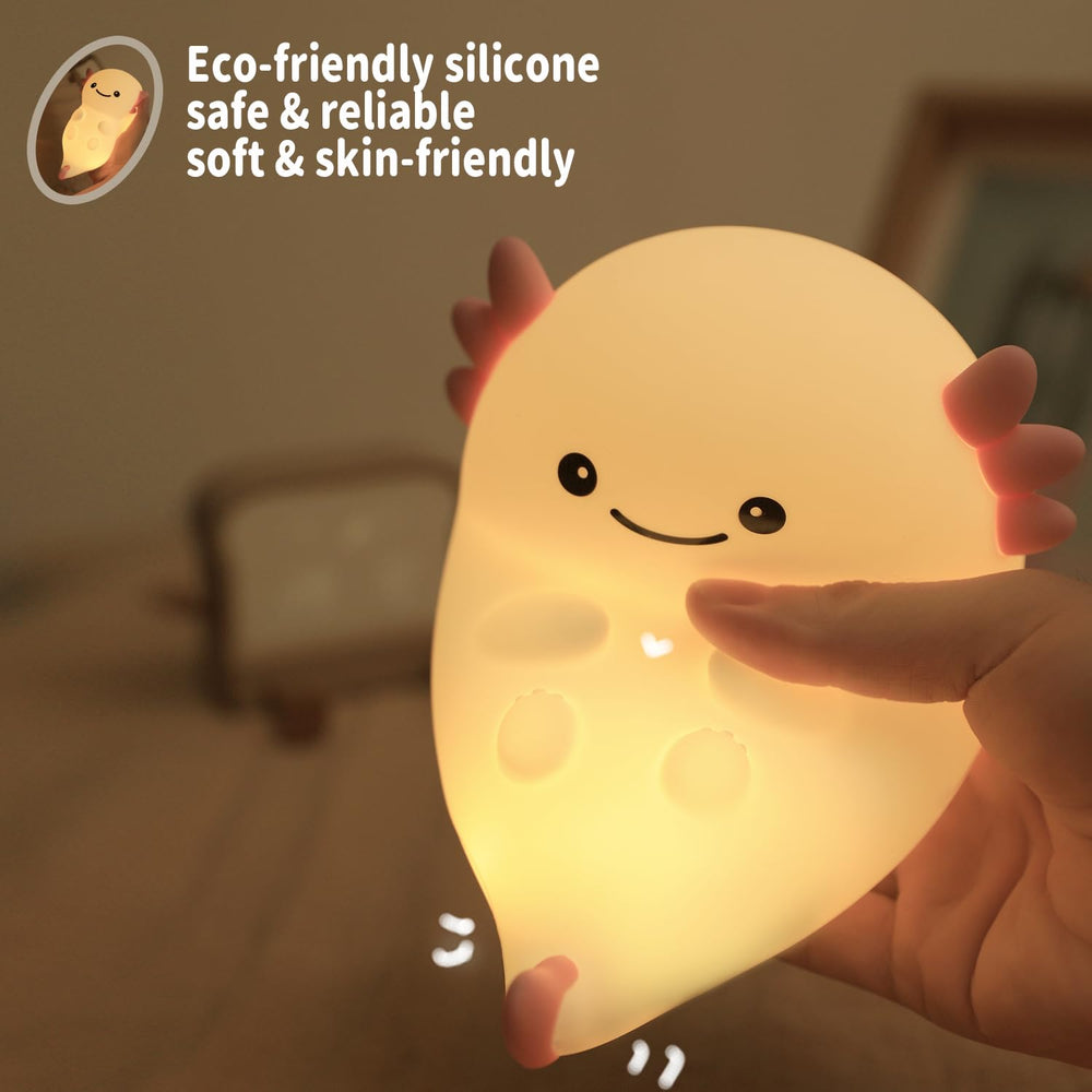 Myratts axolotl night light USB rechargeable for portable use.