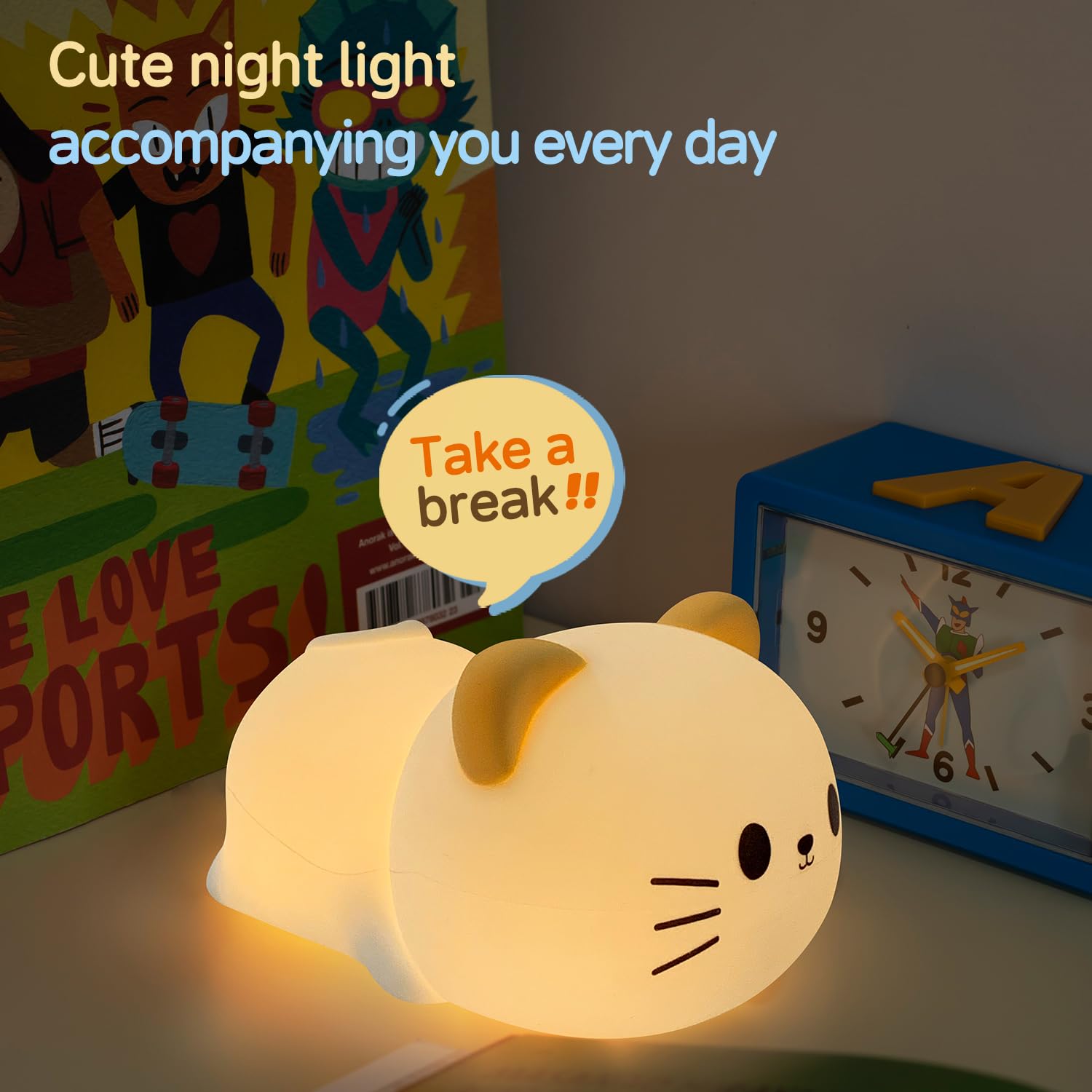 Myratts cat night light USB rechargeable design for cord-free use