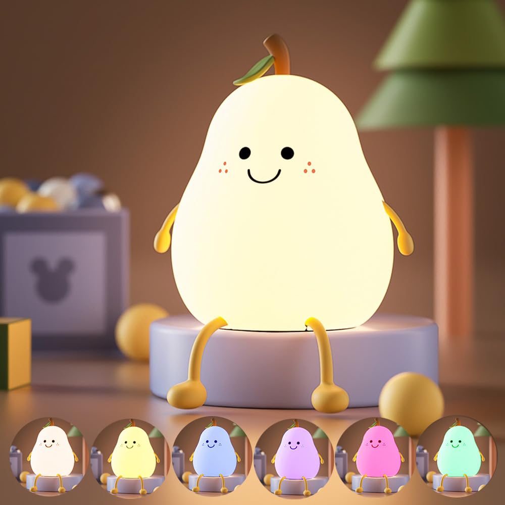 Myratts Pear Night Light front view with soft eye-friendly glow for bedtime