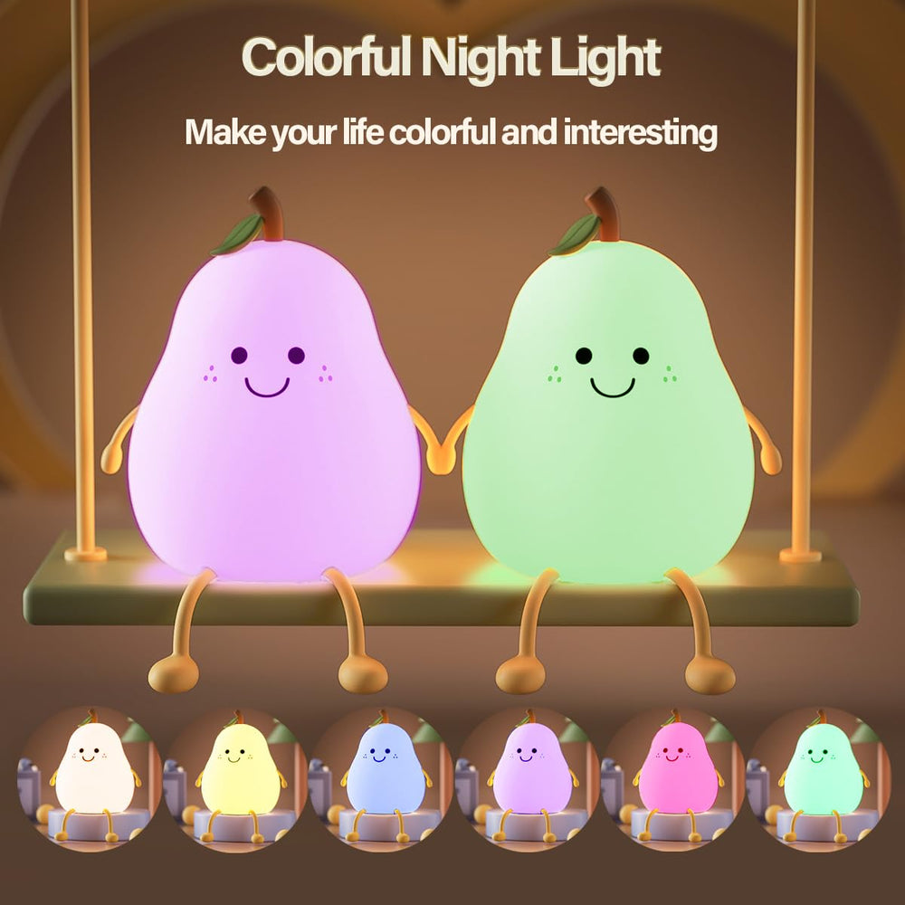 Myratts Pear Night Light side view shows squishy silicone texture for calming touch