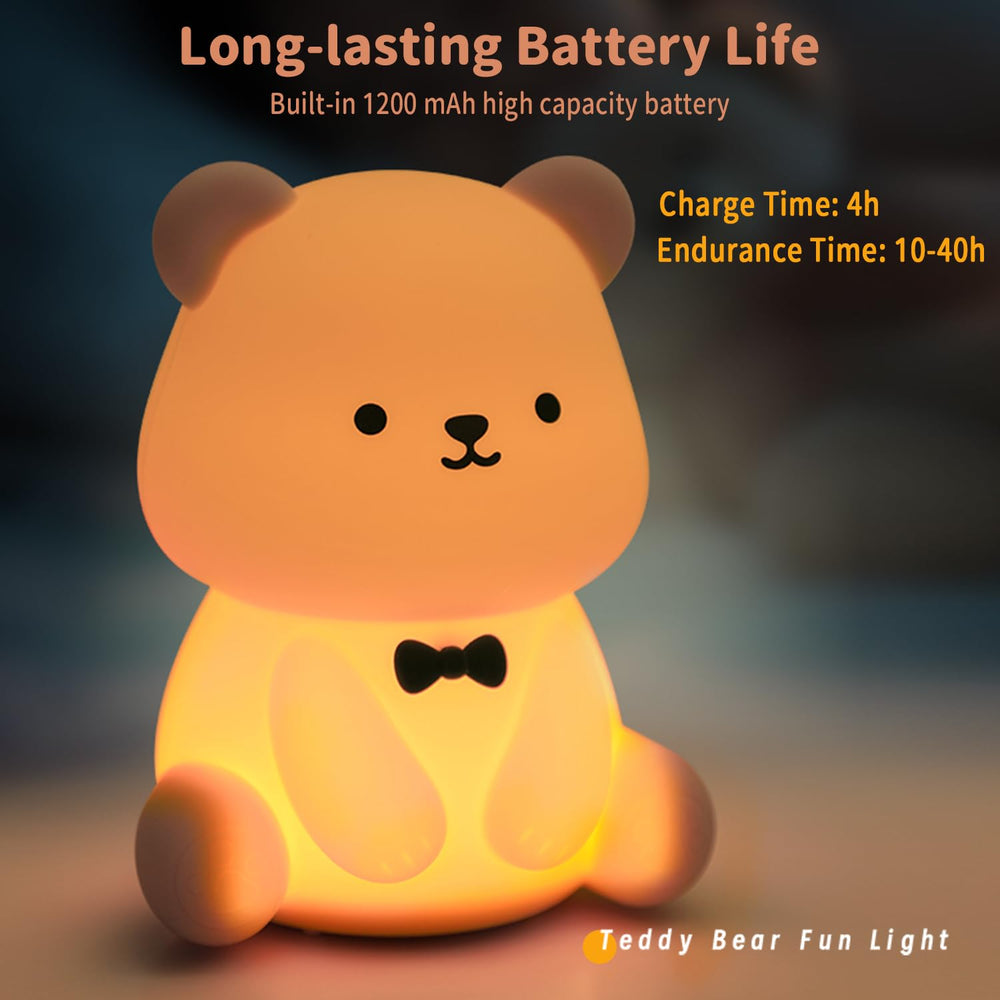 Myratts teddy bear nightlight in nursery decor setting emitting warm glow