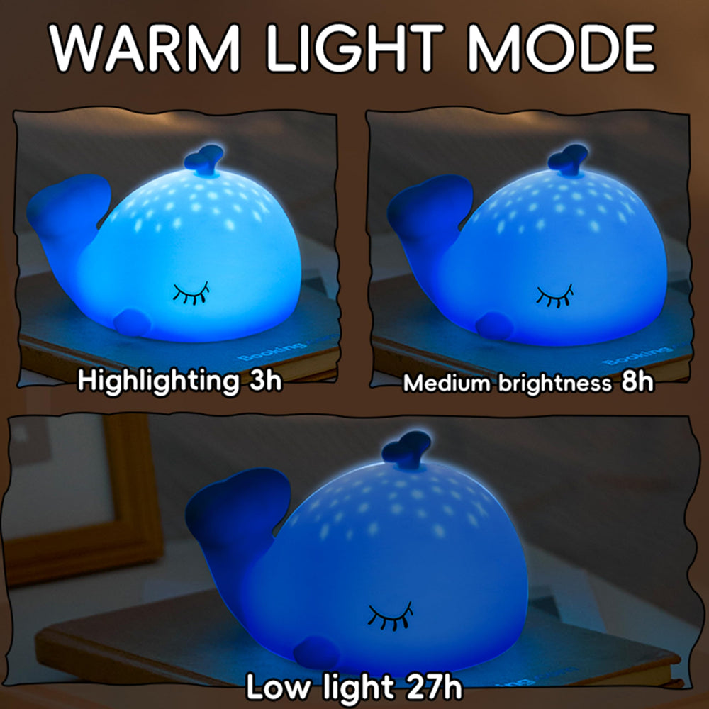 Myratts Whale Night Light is USB rechargeable and portable for travel.