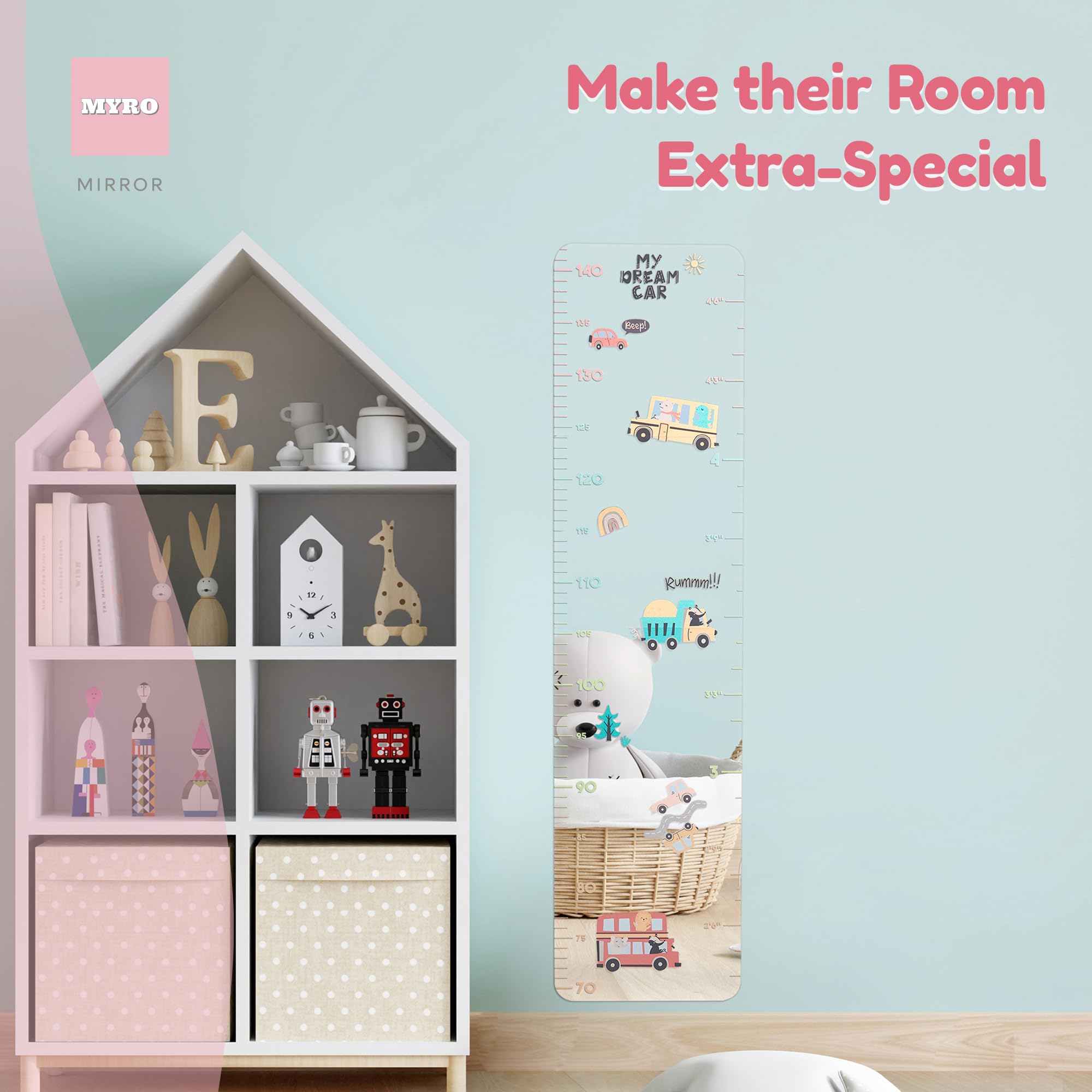 MYRO growth chart for nursery and playroom supports playful, practical decor.
