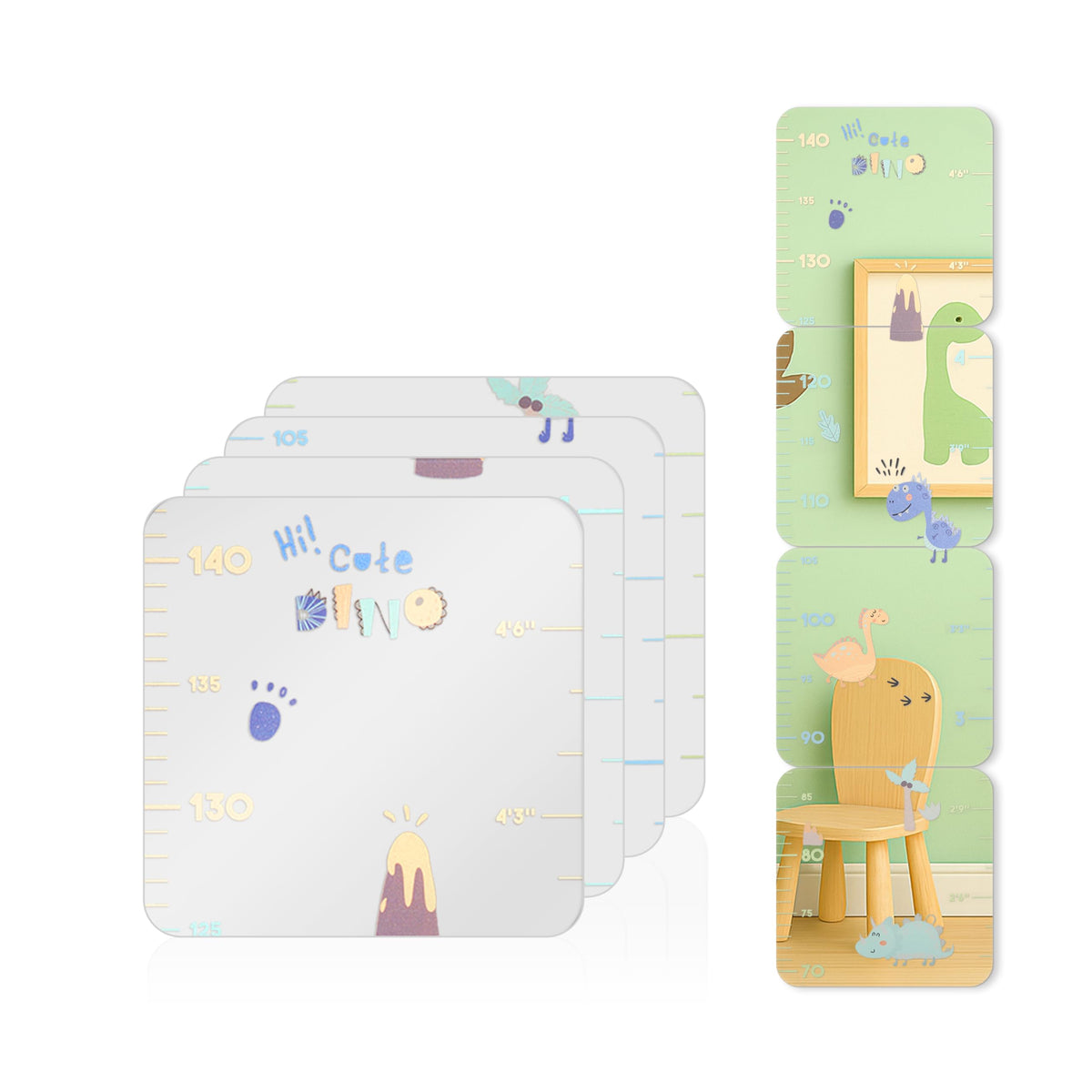 MYRO Mirror Dino height chart – full-length view for growth tracking at home.
