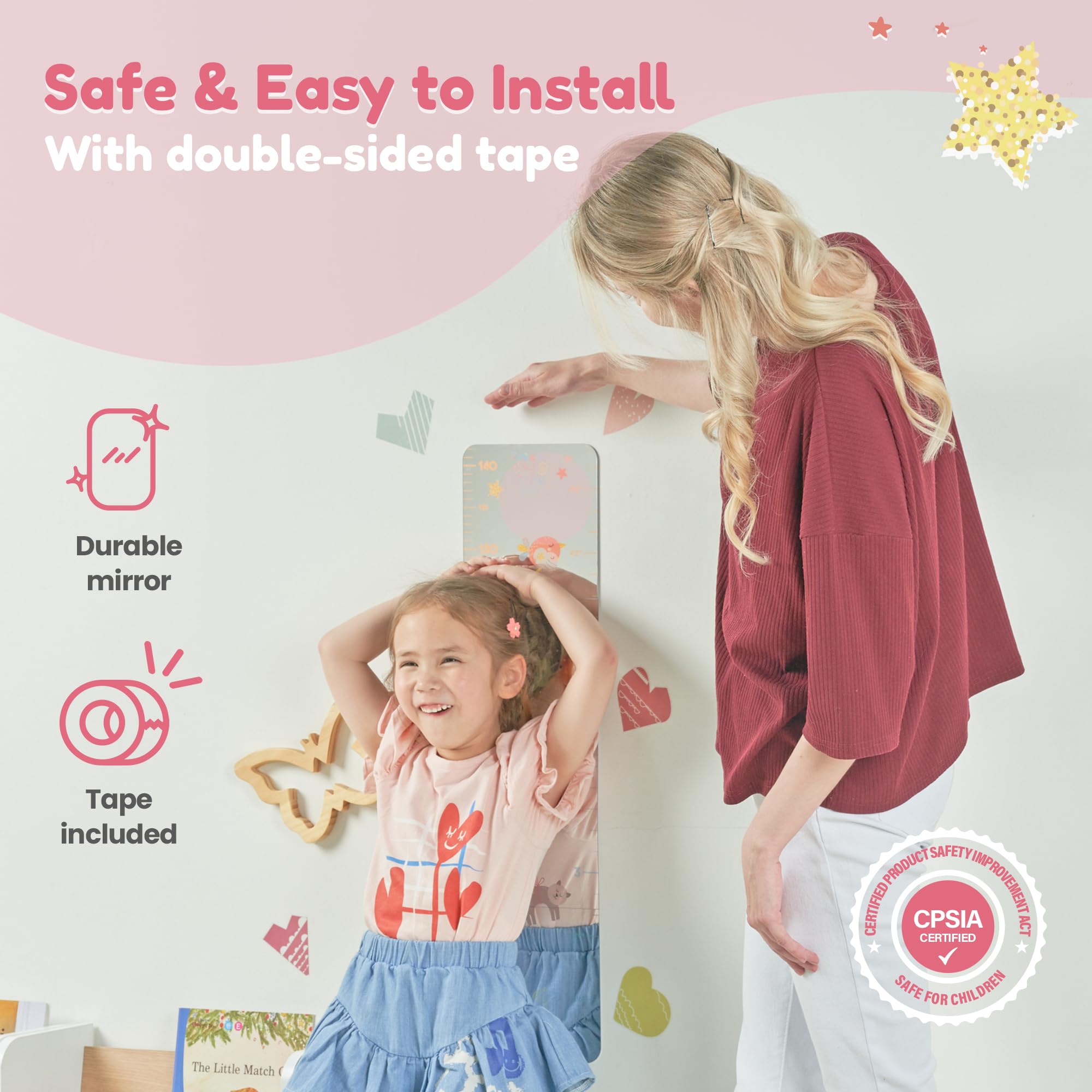 MYRO Mirror dual centimeter and inch scale for easy measurements