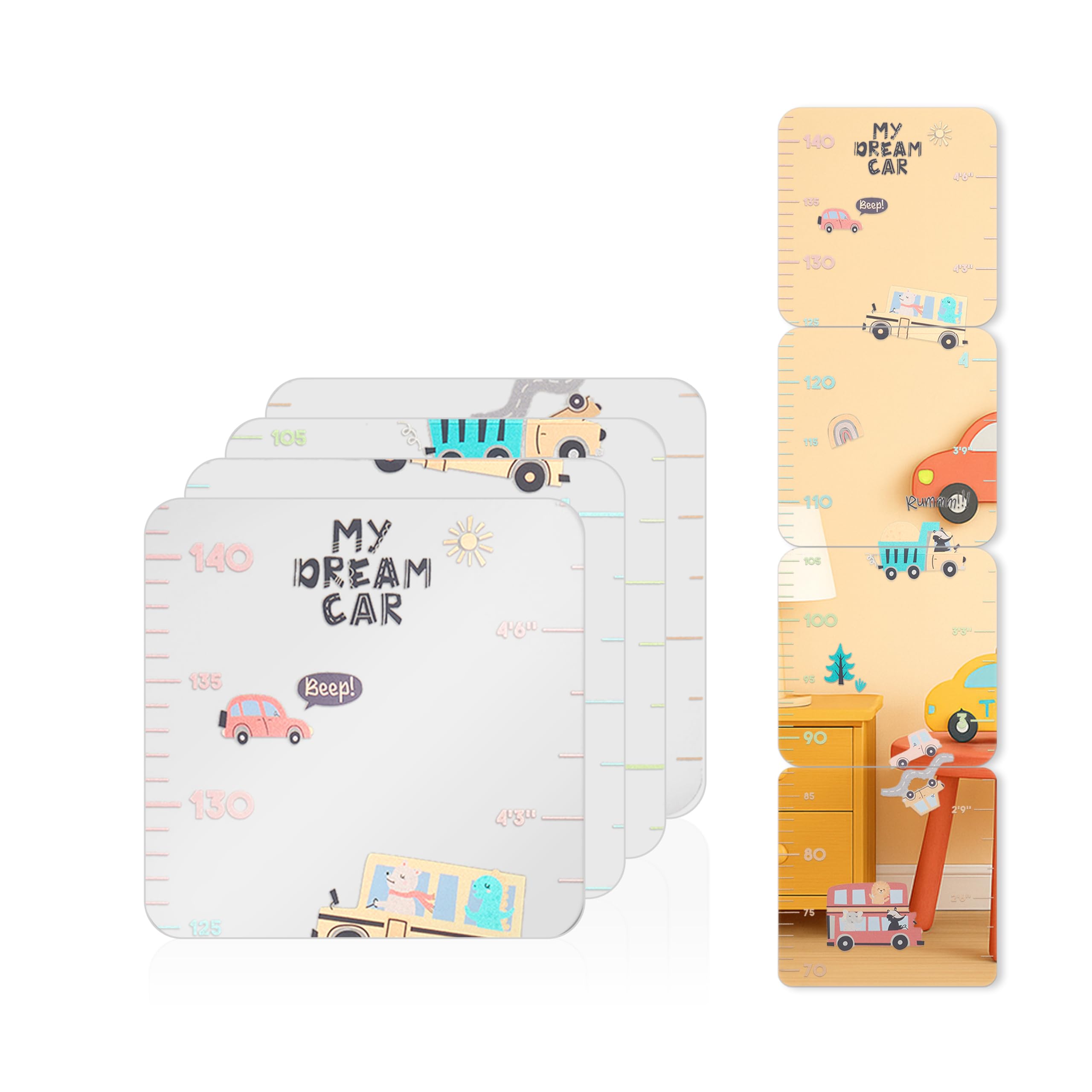 MYRO Mirror height chart with dream car design, ideal for tracking growth while signaling playtime.