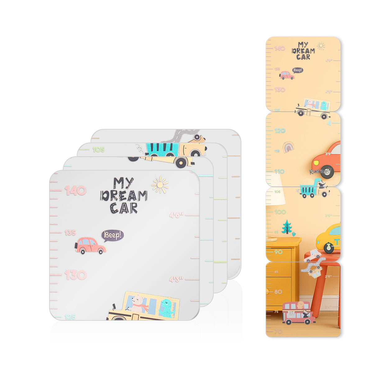 MYRO Mirror height chart with dream car design, ideal for tracking growth while signaling playtime.