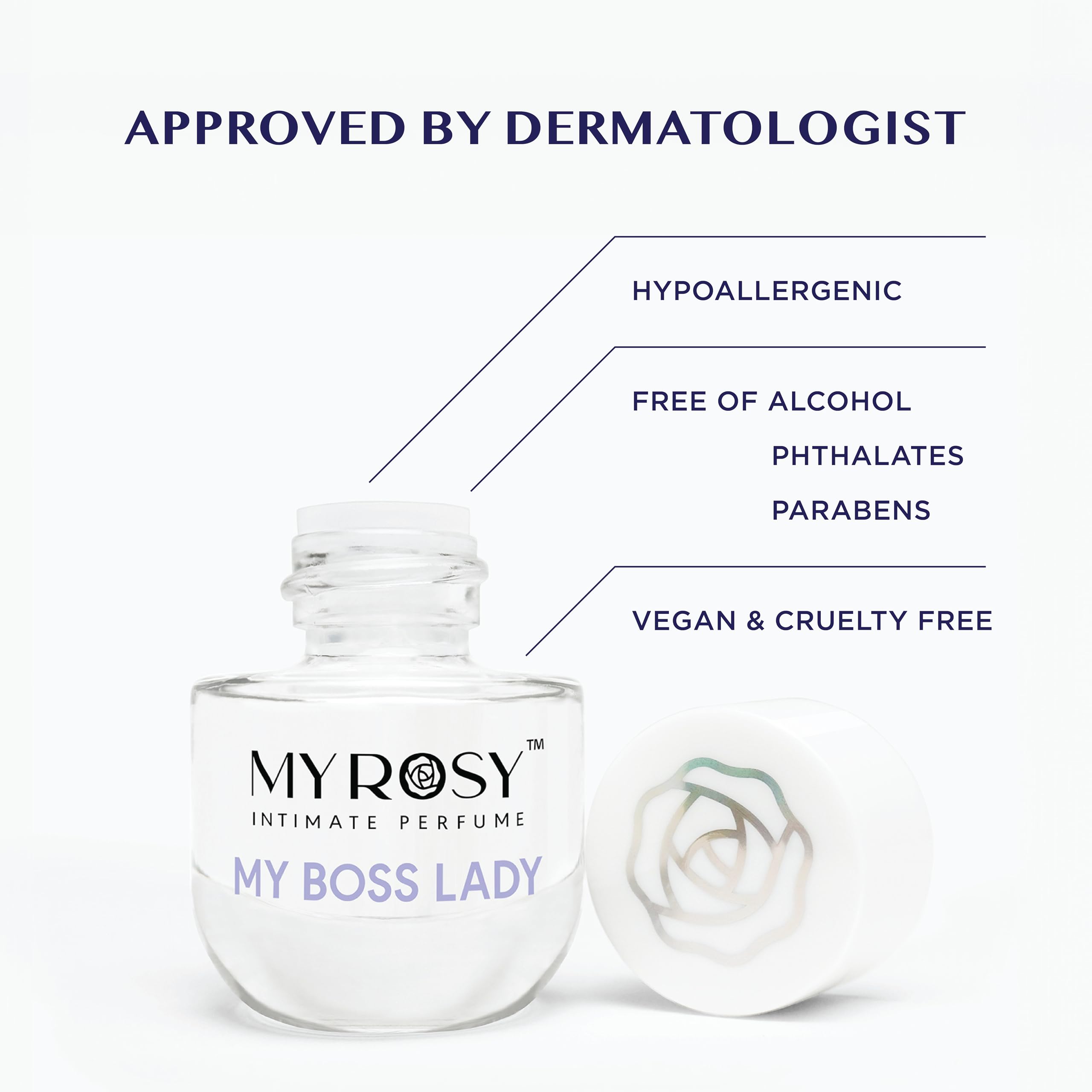 Notes of peach, orchid, lily, and rose in MYROSY Lady Deodorizing Perfume Oil.