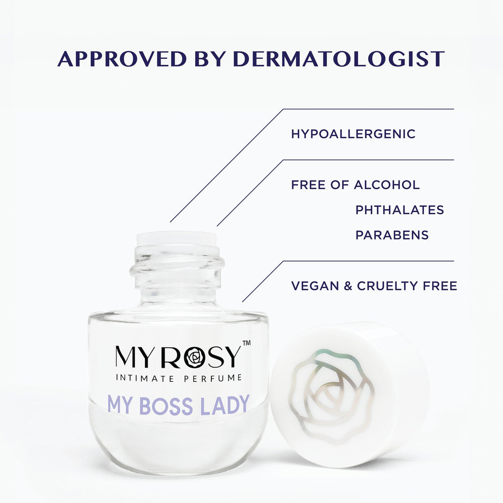 Notes of peach, orchid, lily, and rose in MYROSY Lady Deodorizing Perfume Oil.