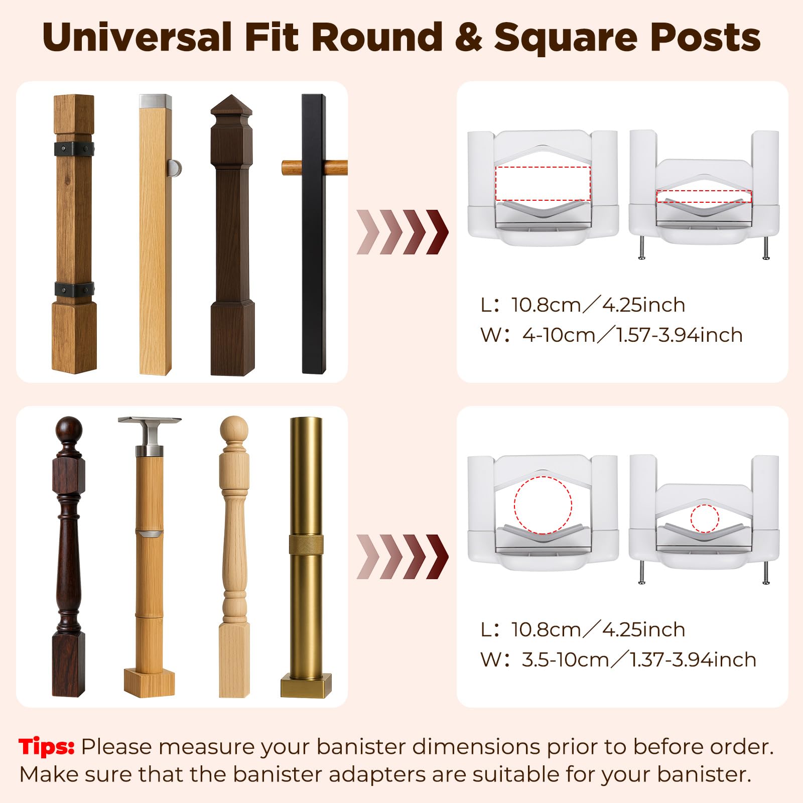 Mystarry banister adapter for square posts fits standard banisters securely.