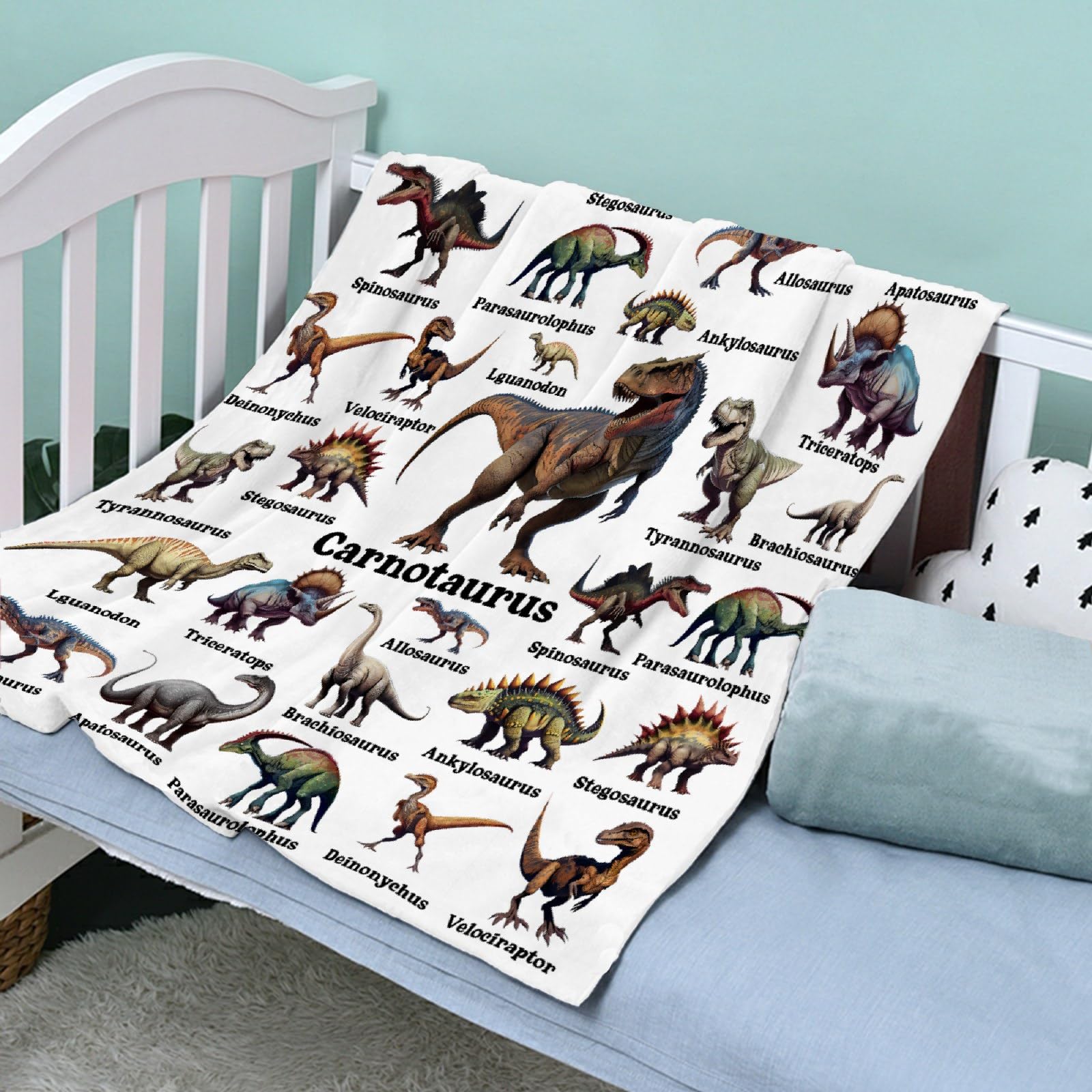 MYSTCOVER dinosaur blanket in nursery or stroller adds playful decor.