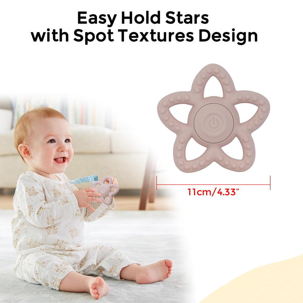 Myvikcar teether in pink provides teething comfort and sensory calm during travel