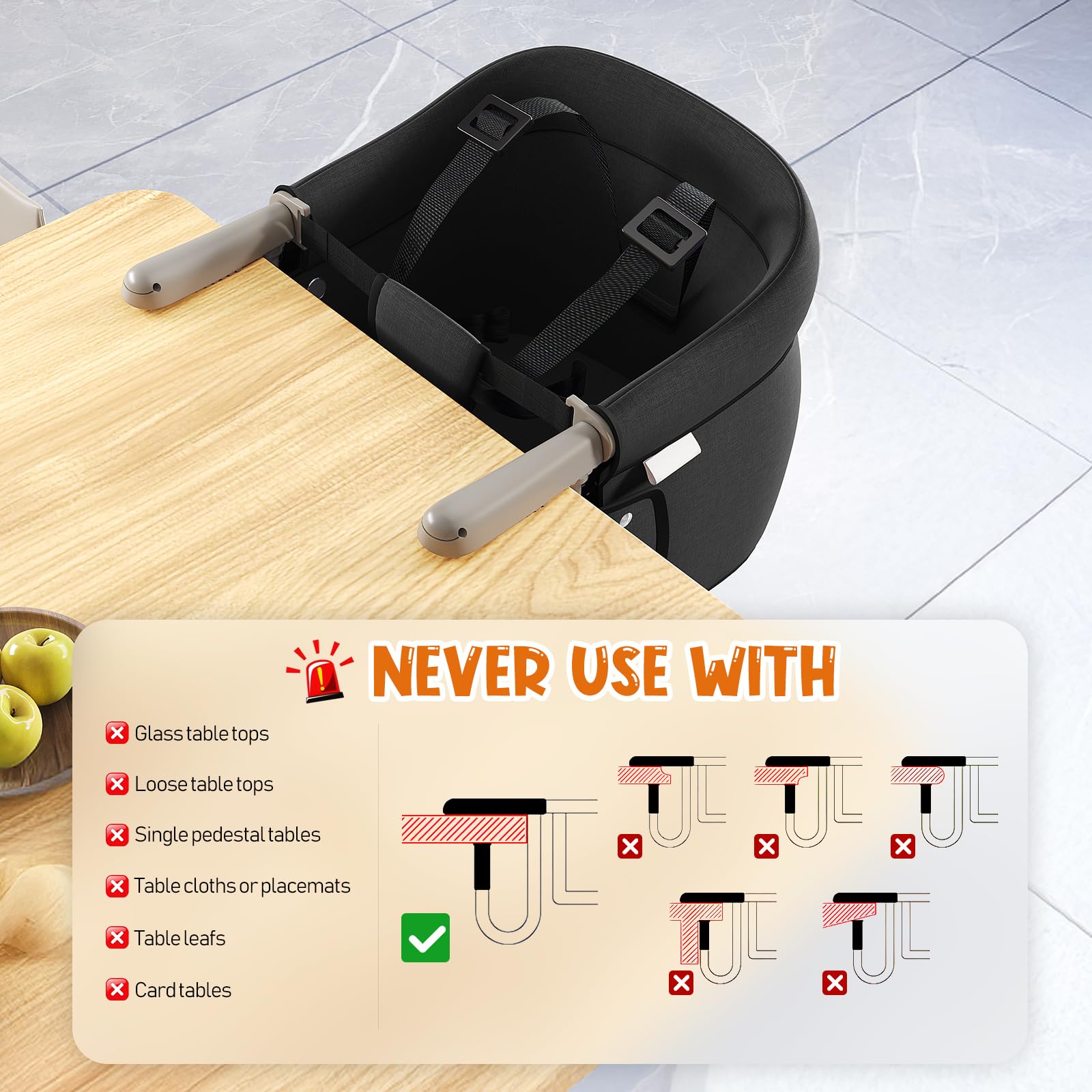 MYYOODI Hook On High Chair in folded mode saves space and travels light.