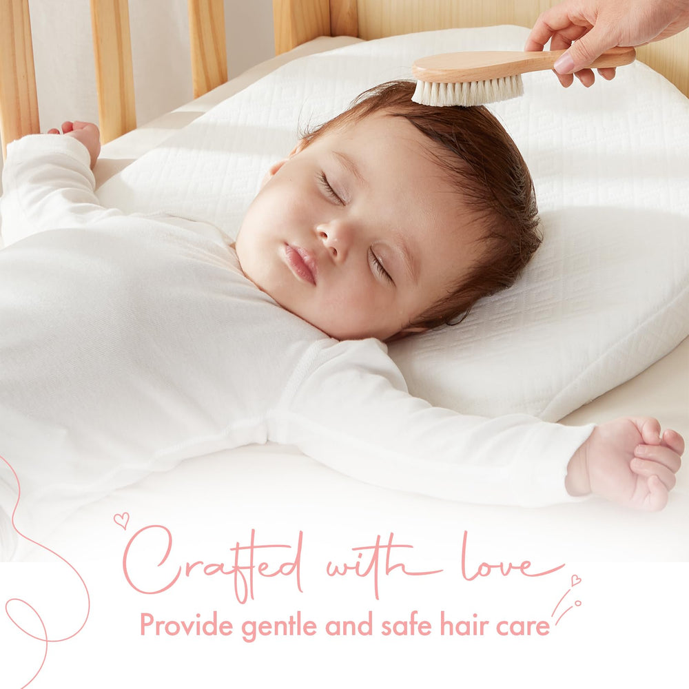 MYZI cradle cap-friendly routine with soft bristles and comb on delicate scalp.