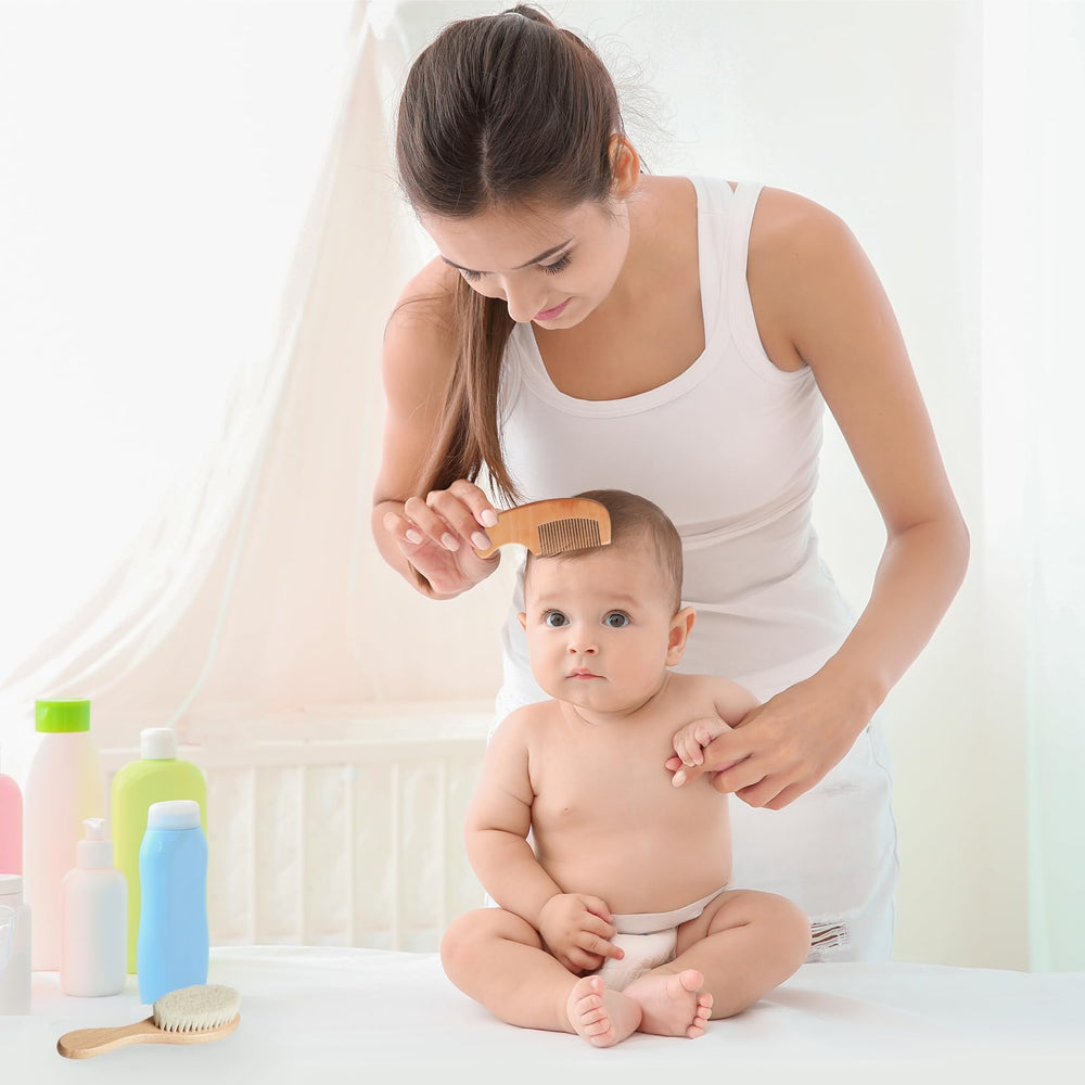 MYZI newborn care routine image showing brushing sequence with gentle bristles.