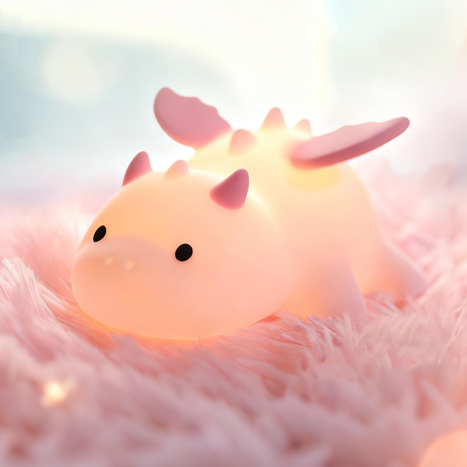 Myzztek pink dinosaur lamp for kids room with warm, cozy glow