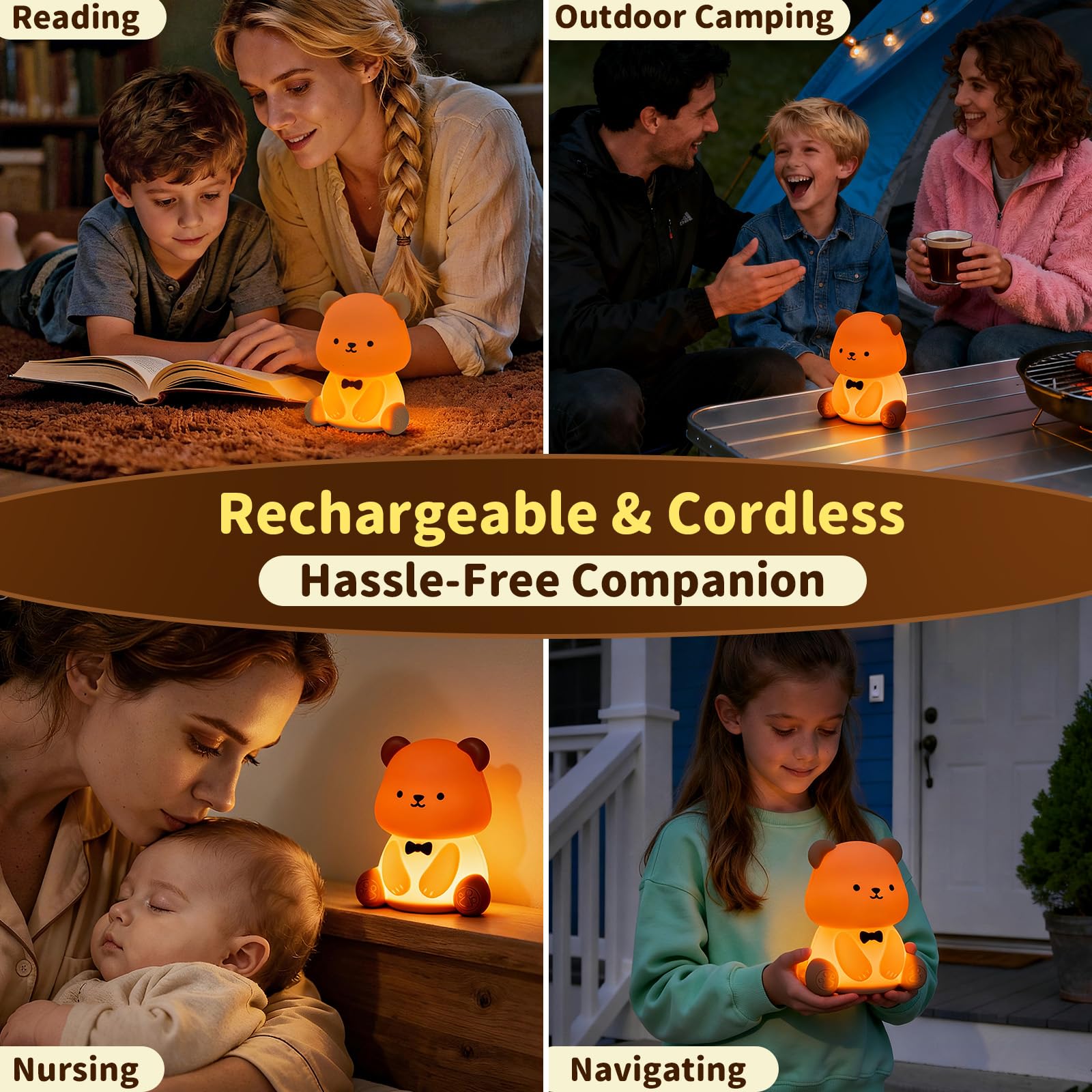 Myzztek Teddy Bear Lamp compact, cordless design on bedside table