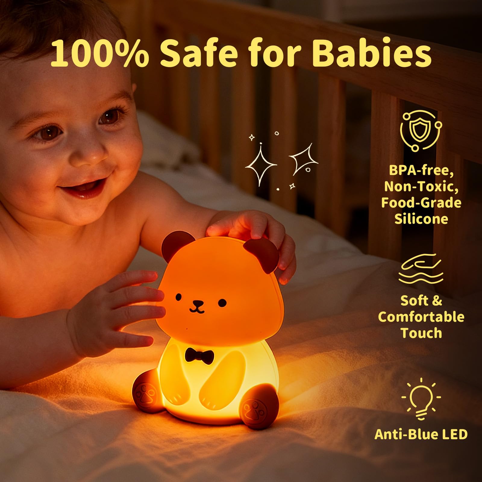 Myzztek Teddy Bear Lamp side angle showing warm glow for bedtime routines