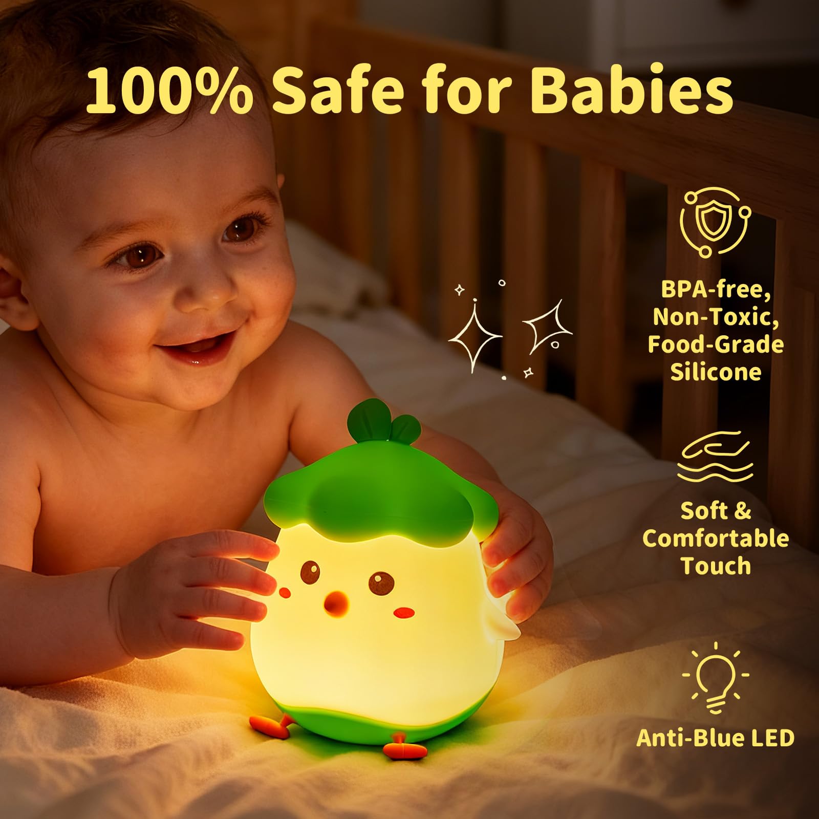 Myzztek Veggie Chick Lamp soft touch control enables easy operation for bedtime