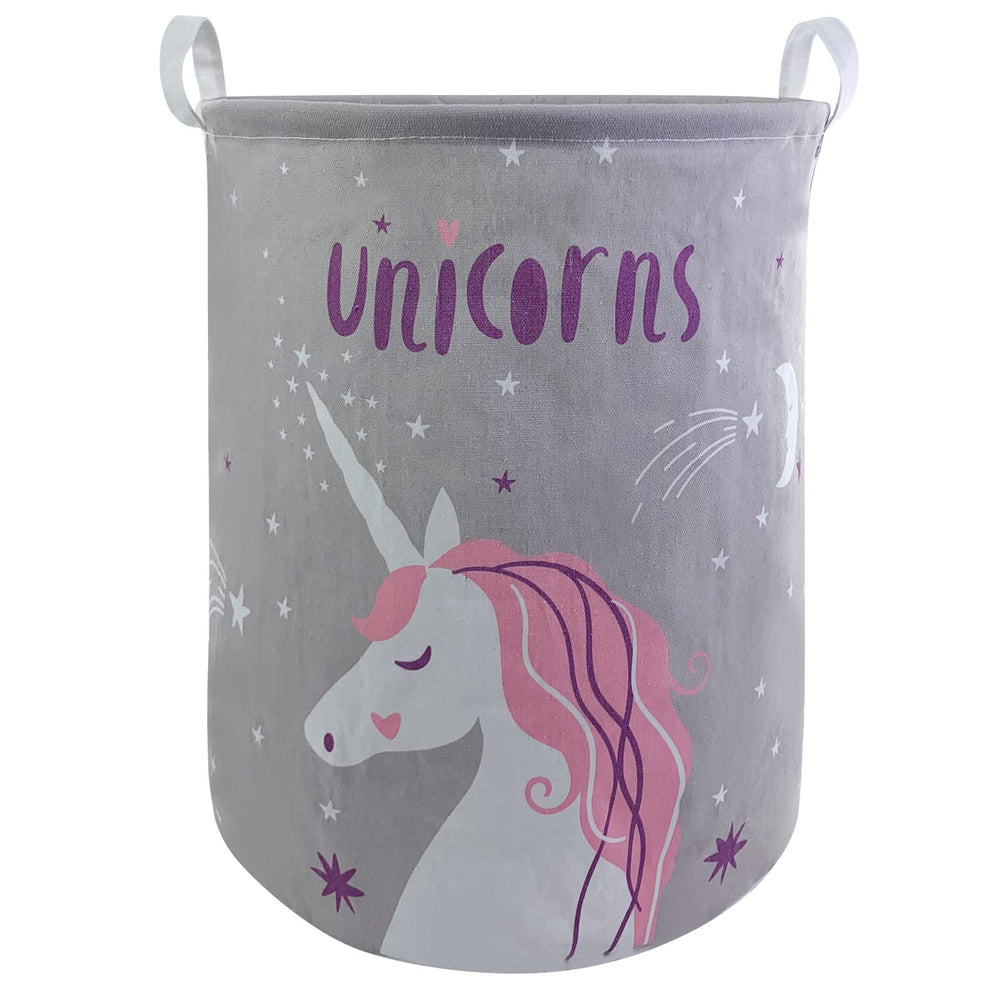 Mziart Kids Laundry Basket with gray unicorn pattern for organized clothes and toys