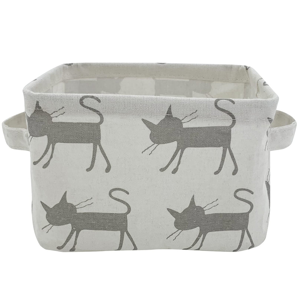 Mziart small foldable storage basket with handles in grey cat design for portable nursery organization.
