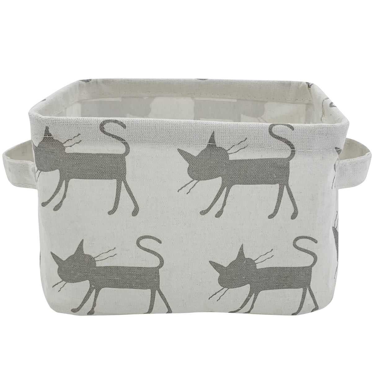 Mziart small foldable storage basket with handles in grey cat design for portable nursery organization.