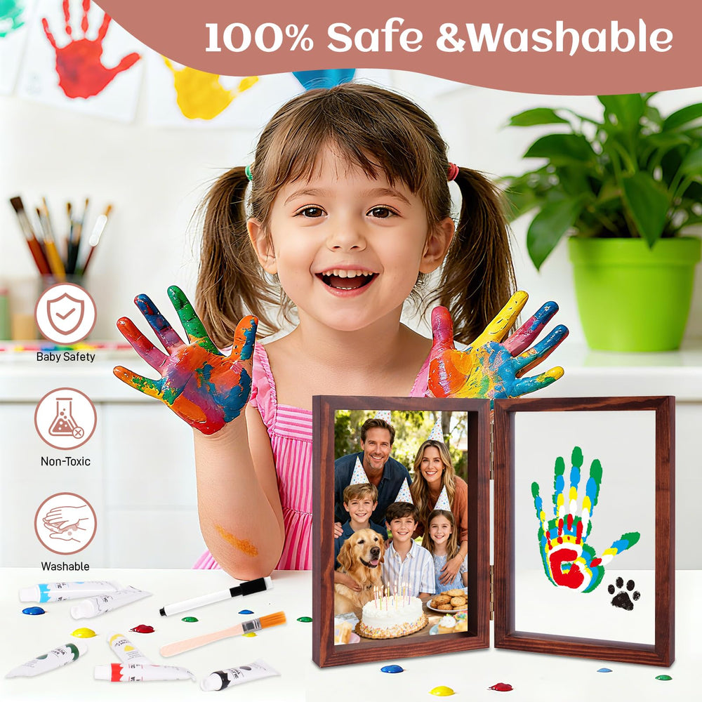 Nabance handprint kit photos storage option illustrated beside frame.