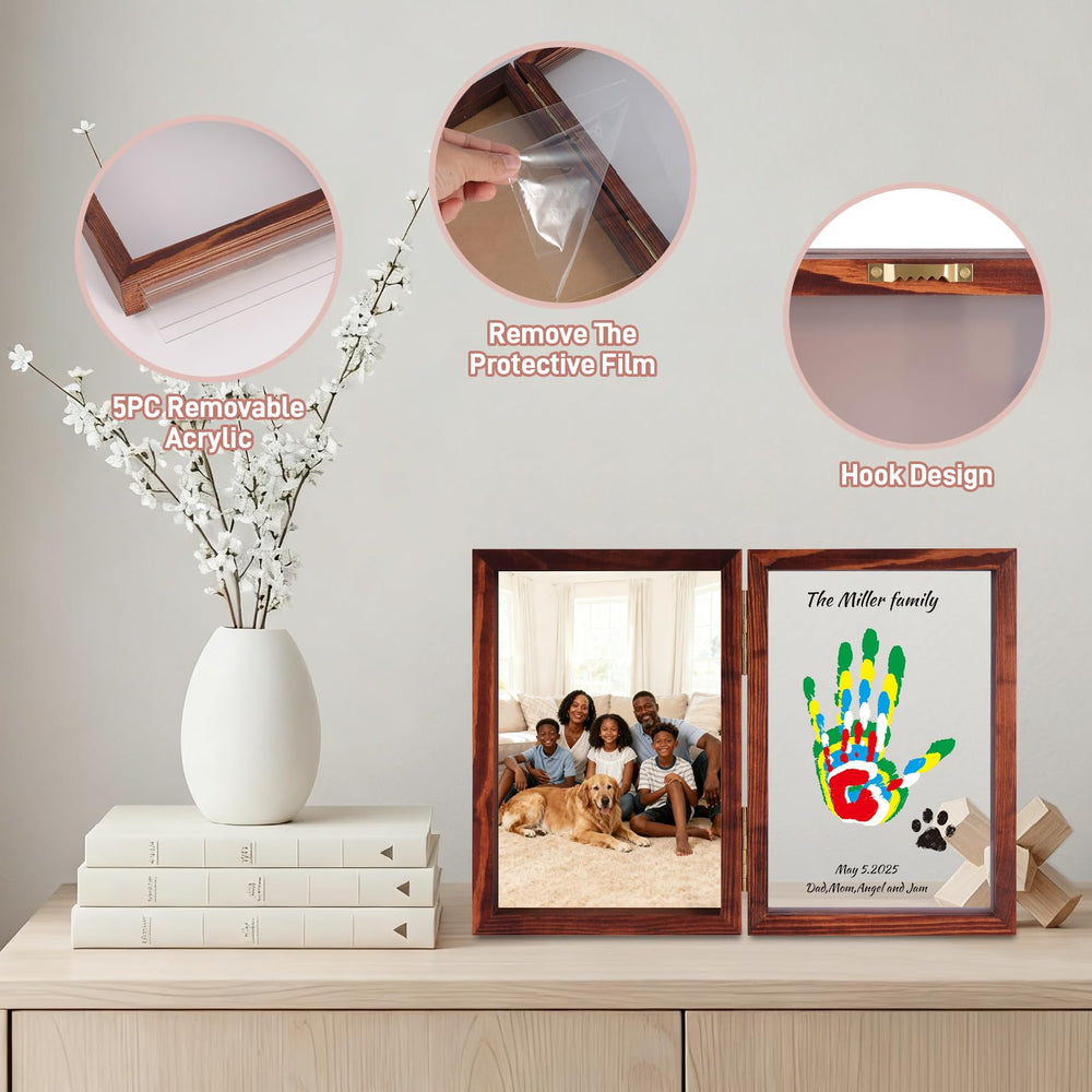 Nabance handprint kit use with baby hands depicted in activity.