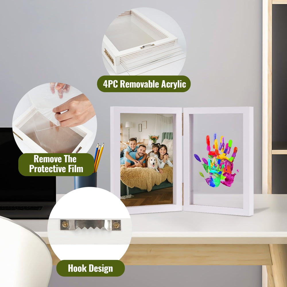 Nabance frame accommodates pet paw prints near family handprints