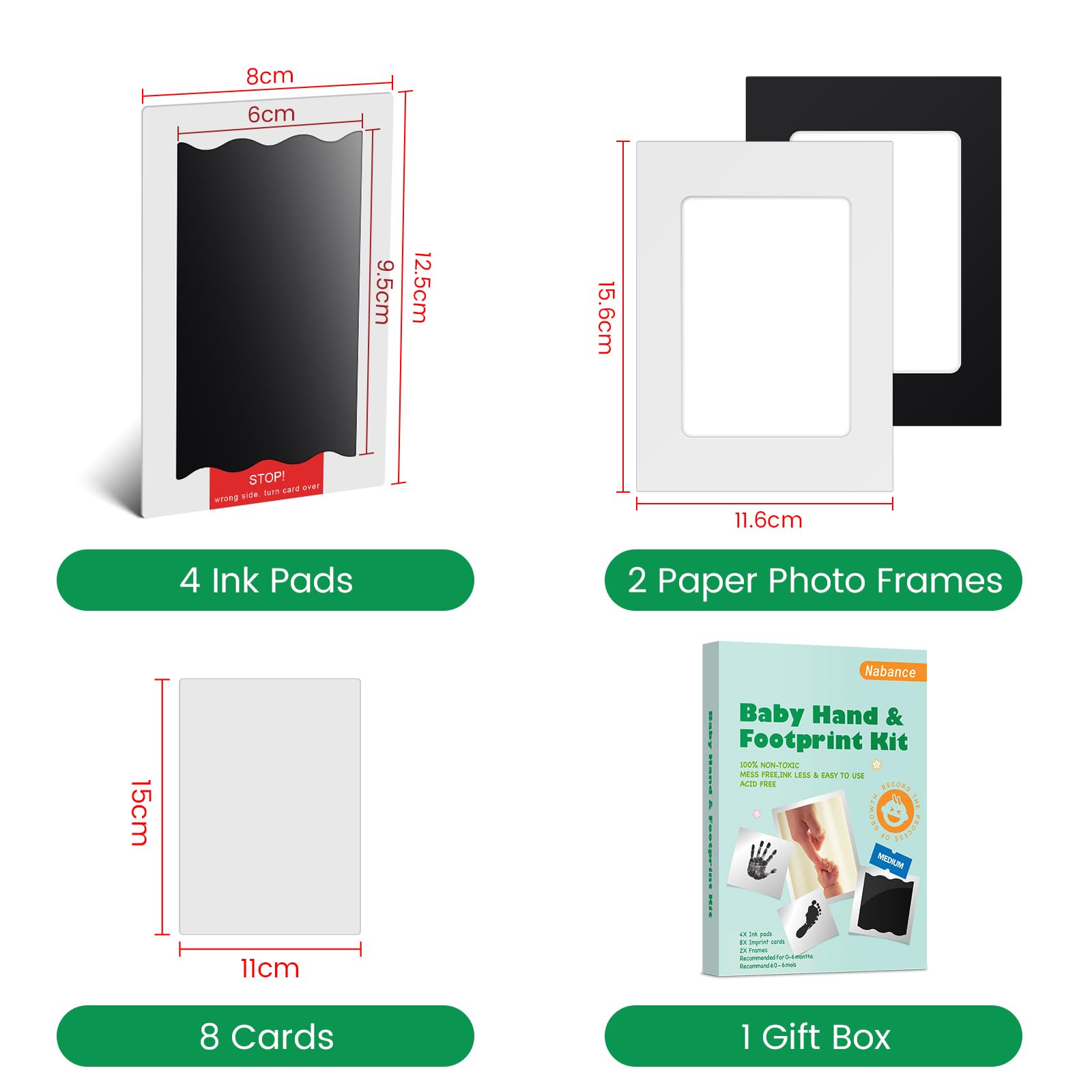 Nabance newborn footprint kit shows clean touch pads for mess-free impressions.