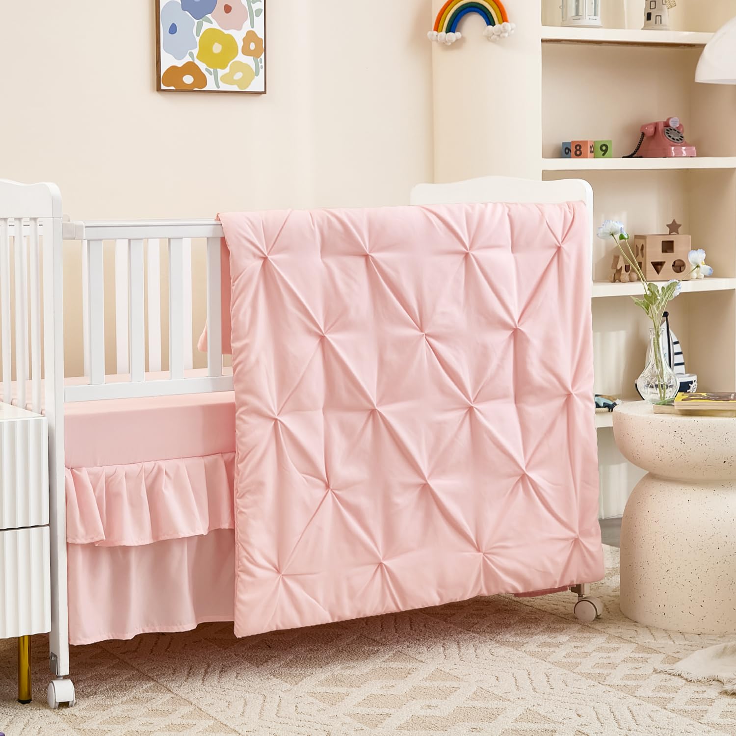 NacoMoco pink crib comforter shows ultra-soft microfiber for gentle, cozy sleep