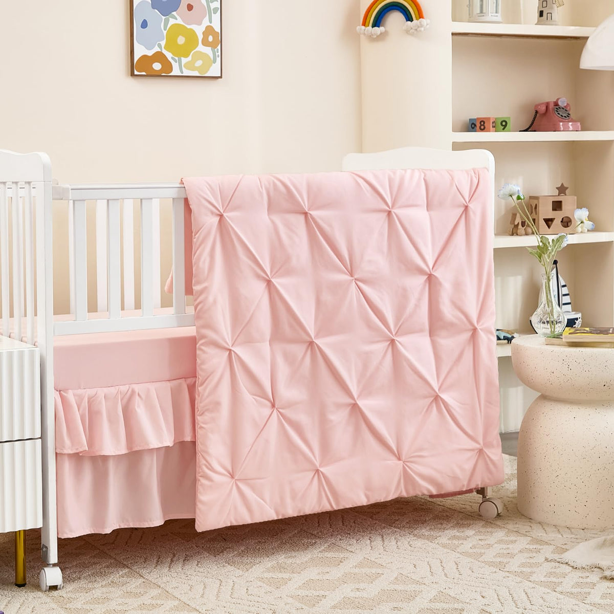 NacoMoco pink crib comforter shows ultra-soft microfiber for gentle, cozy sleep