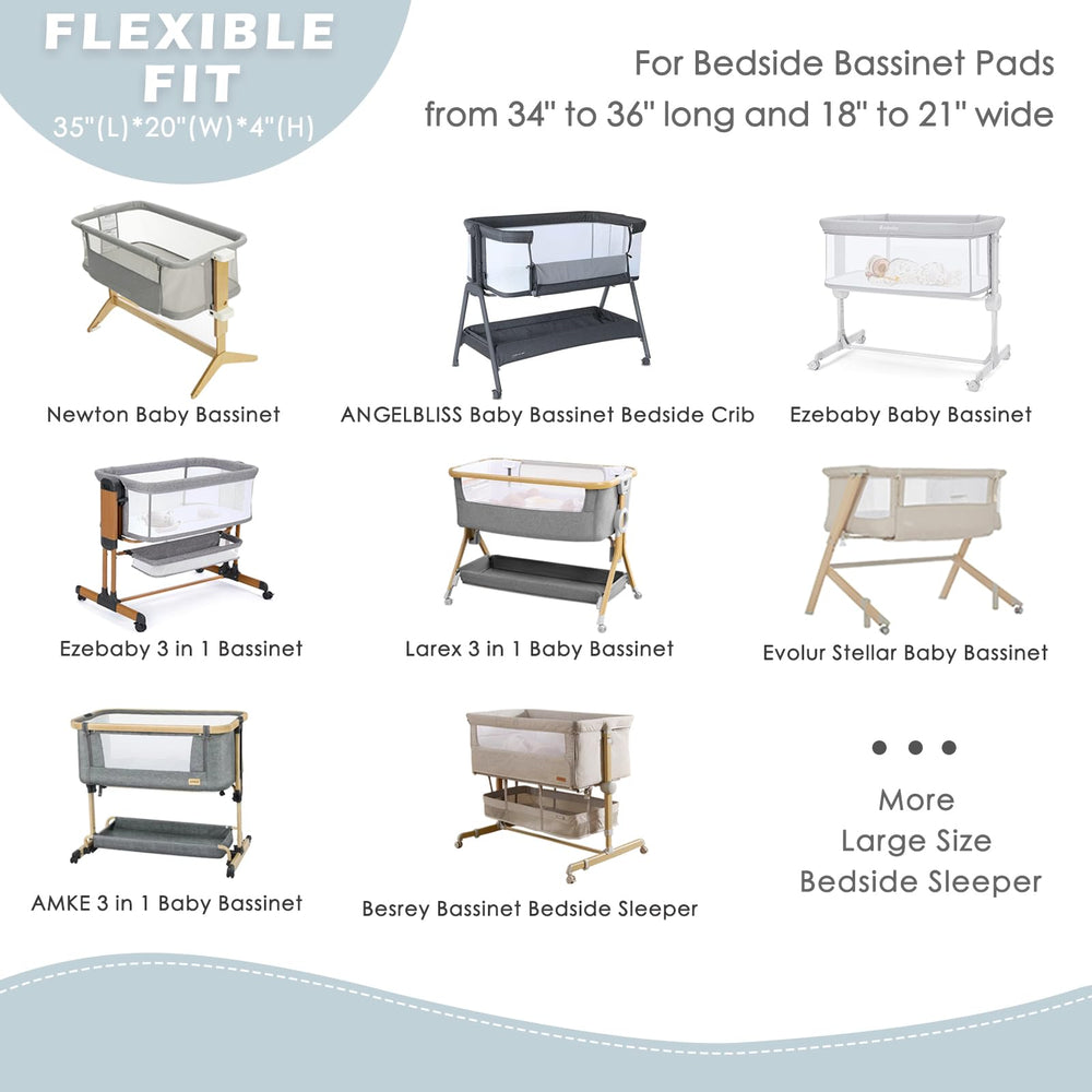 NacoMoco sheets feature elastic band for a secure fit on larger bedside sleepers.