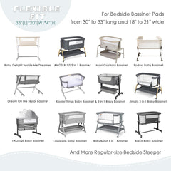 NacoMoco bassinet sheets feature elastic-fit to ensure a snug bedside sleeper fit.