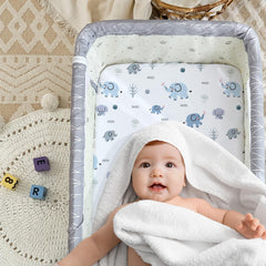 NacoMoco elephant-pattern bassinet sheets add playful detail for baby sleep.