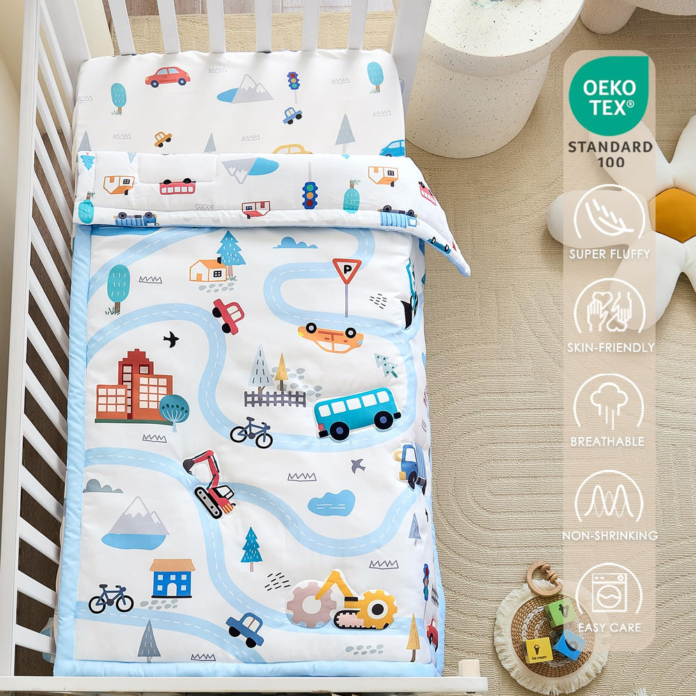 NacoMoco blue crib sheet for standard crib with easy care