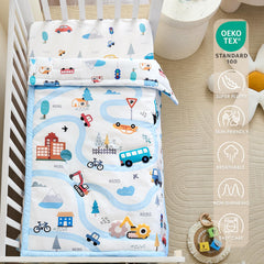 NacoMoco blue crib sheet for standard crib with easy care