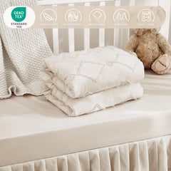 NacoMoco standard crib sheet 52x28 highlights fit and easy-care convenience.