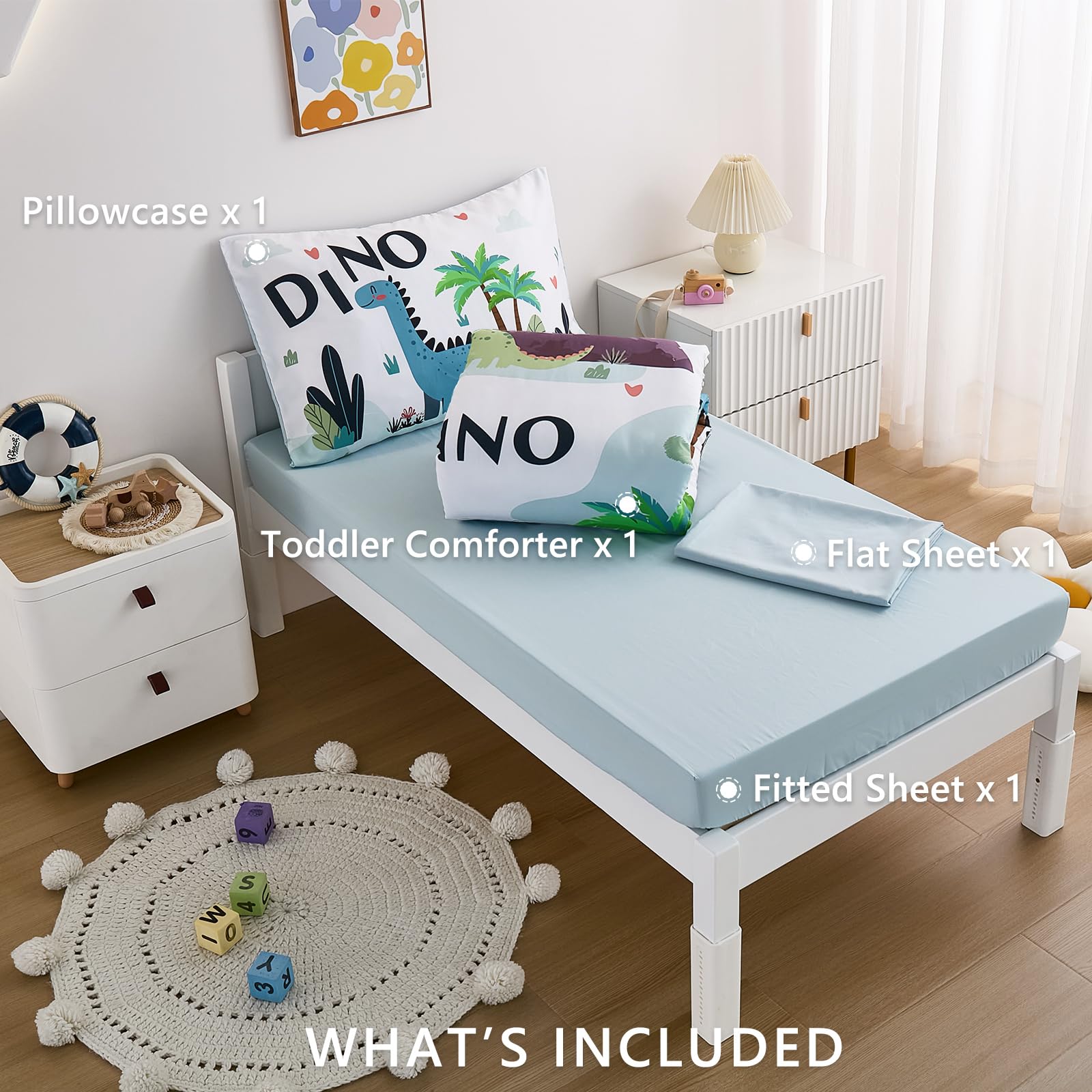 NacoMoco dinosaur pillowcase with friendly design and easy machine care